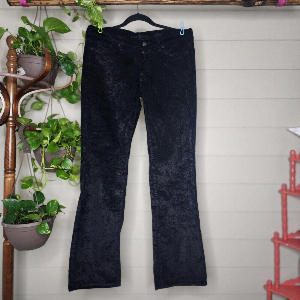 7 For All Mankind Women's sz 31 Flynt Black Corduroy Crushed Velvet Bootcut Jean